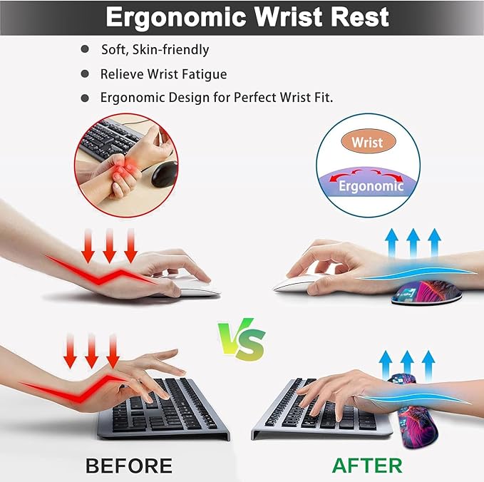Large Mouse pad and Keyboard Support Set, Ergonomic Memory Foam Keyboard Wrist Rest, Extended Gaming Mouse Pad with Stitched Edges, Sleeping Cat XXL Desk Mat (31.5 X 11.8 in)