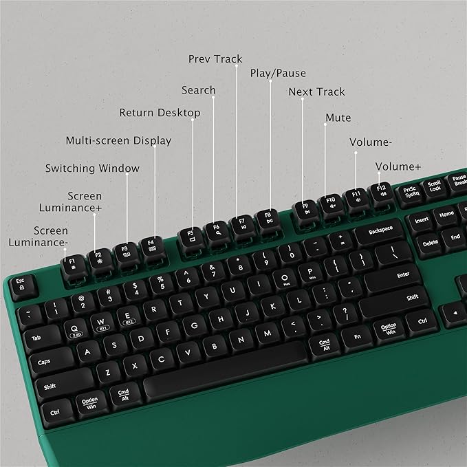 Wireless Bluetooth Keyboard, Ergonomic Wireless Keyboard with Wrist Rest, 2.4GHz & Bluetooth Dual-Mode Compatibility for PC, Laptop, Windows, Mac, and More (Black Green)