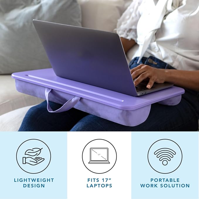 LAPGEAR Original Lap Desk – Large (17.9” x 13”) | Fits Up to 17.3” Laptops | Cushioned with Device Ledge, Pencil Tray & Handle | Portable & Lightweight | Purple Amethyst – Style No. 45152