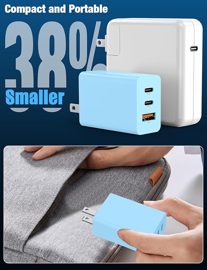 2Pack 100W USB C Wall Charger Block, 3-Port USB C Charging Adapter,65W Type C Super Fast Charging Power Plug Cube for MacBook Pro/Air,i-Pad Pro,i-Phone 17/16/15, Galaxy S25,and More