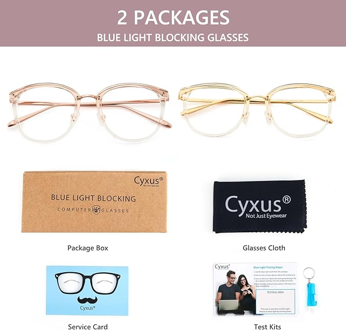 Cyxus 2 Pack Blue Light Glasses for Women, Blue Light Blocking Eyeglasses for Woman Anti Eye Strain Computer Glasses