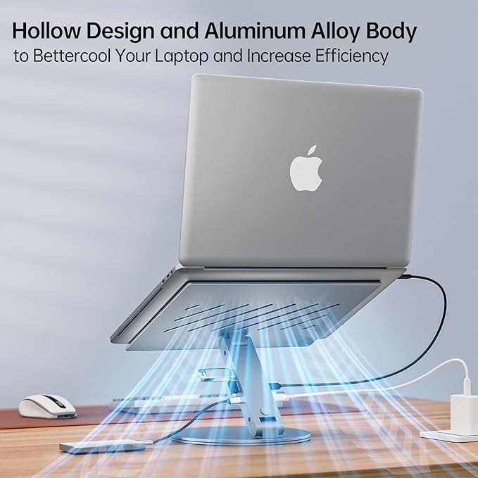 USB C Laptop Docking Station, 6 in 1 USB C Hub 4K@60Hz HDMI, 100W PD, 5Gbps Ports, 360° Rotating Adjustable Laptop Stand for MacBook Pro/Air Dell HP Lenovo, Universal Desk Dock - Gray