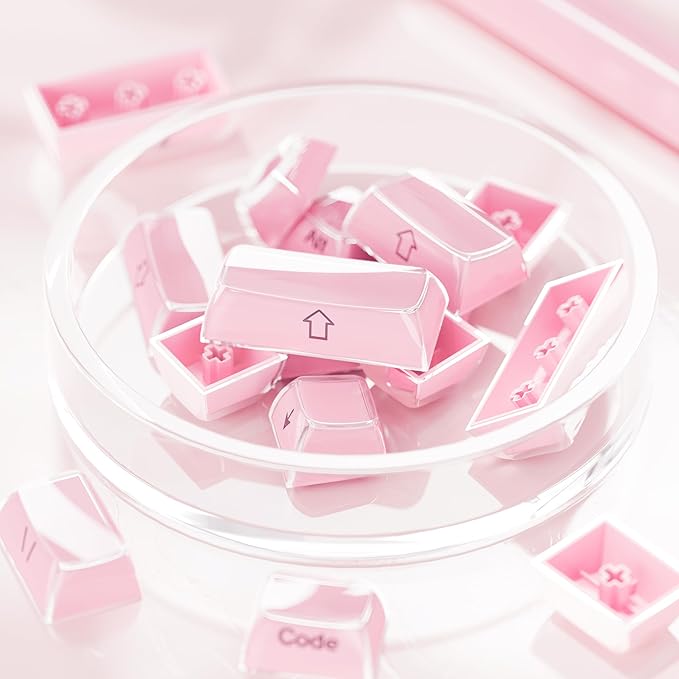 XVX Pink Keycaps, Crystal Jelly Keyboard Keycaps OEM Profile Side Printed Keycap Set Compatible with 61/68/84/87/98/100 ANSI Layout MX Switches Mechanical Keyboard