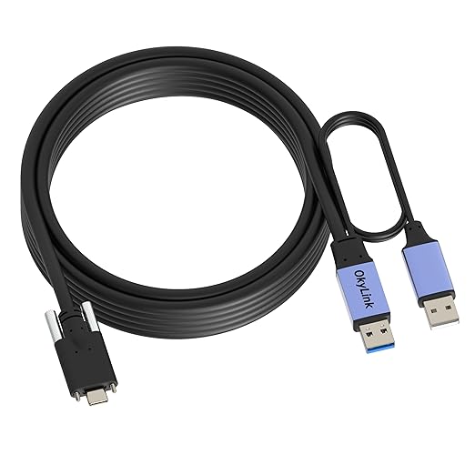 OkyLink 15ft (5M) USB 3.0/3.2/Gen 1 to Type-C Cable with 2 Screw Lock - 5Gbps A Male to C Male Data Cord, Industrial Grade USB A to C Extension
