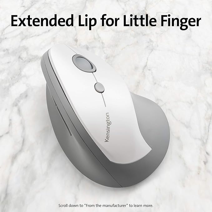 Kensington Pro Fit Ergo Vertical Wireless Mouse- Gray, White