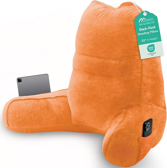 Sasttie Reading Pillow, Pillows for Reading or Relaxing – Ergonomic Support for Head, Neck, Back, and Lumbar, 21-Inch, Orange