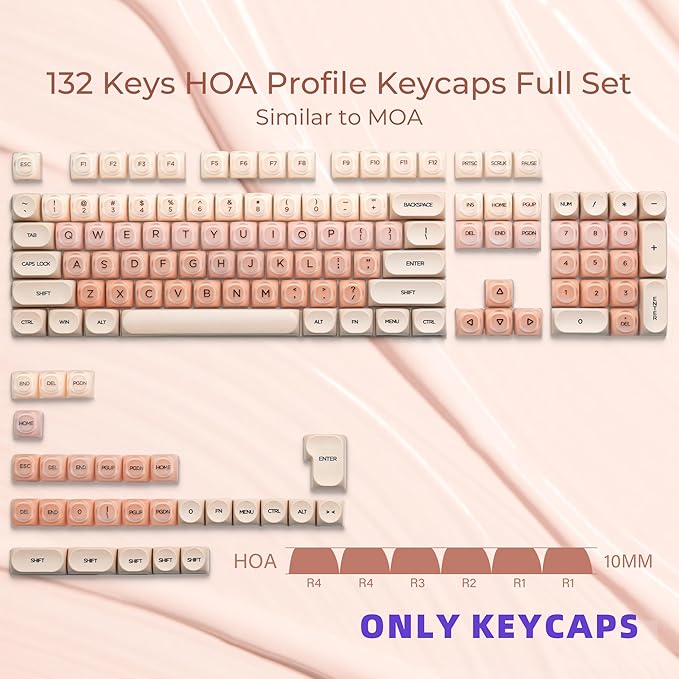 OHY PBT Keycaps, XVX Pink Jelly Foundation HOA Profile, 132-Key Cute Custom Keycaps (for Mechanical Keyboards with Cherry/Gateron MX Switches)-Flesh Pink（ONLY KEYCAPS）
