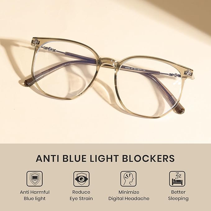 Cyxus Retro Blue Light Glasses Men - Square TR90 Metal Blowline Frame Stylish Trendy for Computer Daily Work 8252