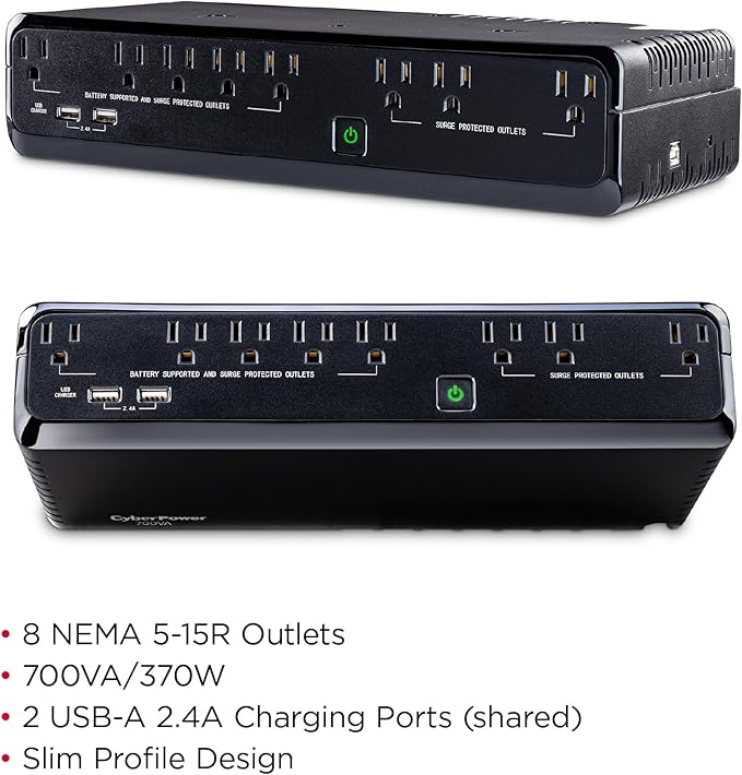 CyberPower SL700U Standby UPS Battery Backup and Surge Protector, 700VA/370W, 8 Outlets, Slim Profile, UL Certified