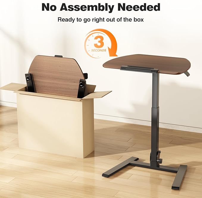 ROMOON Folding Portable Standing Desk with Wheels, No-Assembly Rolling Height-Adjustable Sit-Stand Table, Space-Saving Foldable Laptop Cart for Home Office and Computer Workstation (Walnut)