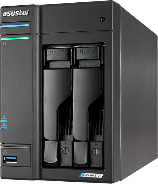 Asustor Lockerstor 2 Gen2+ AS6702T v2 2 Bay NAS Storage, Intel Quad-Core 2.0GHz CPU, Dual 5GbE Ports, 4GB RAM DDR4, 4 M.2 SSD Slots, HDMI, Network Attached Storage (Diskless)