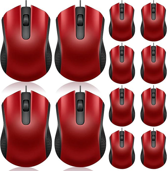 Hoteam 12 Pcs Black Wired Computer Mouse Bulk Cord USB Computer Mice Ergonomic Wired Mouse for Pcs, Computers, Laptops, Gaming Office Home Supplies