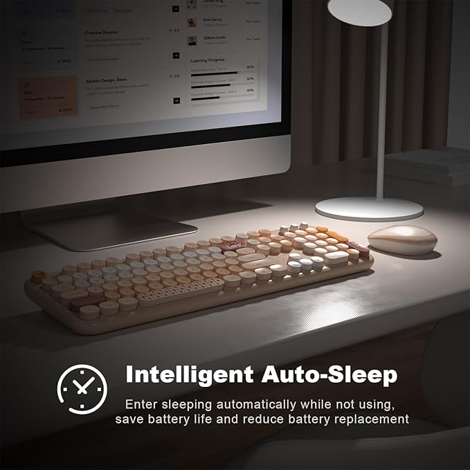 KNOWSQT Wireless Keyboard and Mouse Combo - Lovely Milktea Rainbow 2.4G Full-Sized Colorful Keyboards, Round Keycap USB Dongle Plug Play Cute Keyboards for Windows, Laptop, PC, Desktop, Mac