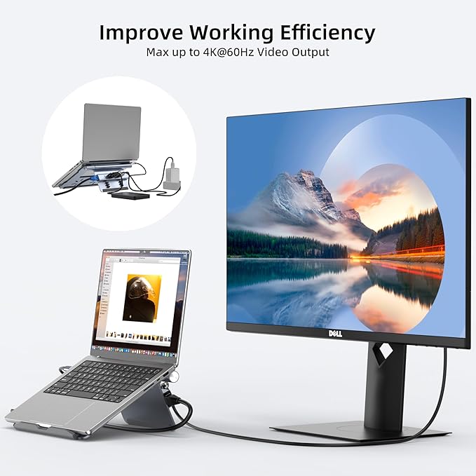 Laptop Docking Station Stand for Desk, 1.5ft 6 in 1 USB C Hub,4K60Hz HDMI, PD 100W, 3×USB 3.0 Hub, Gigabit Ethernet,Aluminum Adjustable Docking Stand for MacBook Air/Pro/Surface/Lenovo…