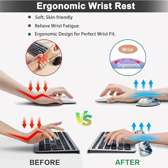 Large Mouse pad and Keyboard Support Set, Ergonomic Memory Foam Keyboard Wrist Rest, Extended Gaming Mouse Pad with Stitched Edges, Porcelain Sakura Bloom Art XXL Desk Mat (31.5 X 11.8 in)