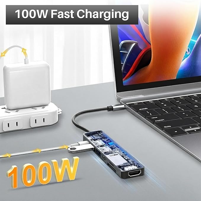 USB-C Hub 7-in-1 Multiport Adapter – 4K@30Hz HDMI, USB 3.0, USB 2.0, 100W PD Charging, SD/TF Card Reader – USB-C Docking Station for MacBook Pro/Air, Chromebook, Dell, HP & Type-C Devices