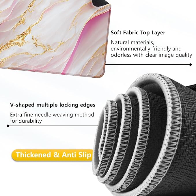 Marble Pink Desk Mat for Keyboard and Mouse，Computer Desk Matt for Desktop，Large Mouse Pad for Desk，Desk Pads on Top of Desks 15.7"" x 31.5""