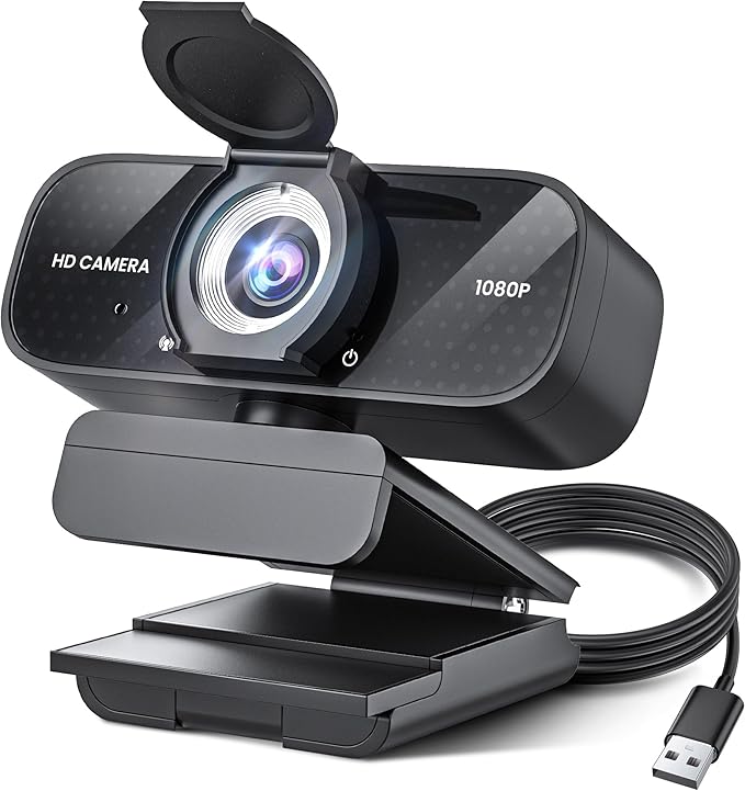 1080P Full HD Webcam with Noise-Canceling Mic, Auto Light Correction, Privacy Cover and Wide Angle Lens, Plug & Play USB Camera for Laptop/Desktop/PC/Mac, Compatible with Zoom/Skype/Teams/Streaming