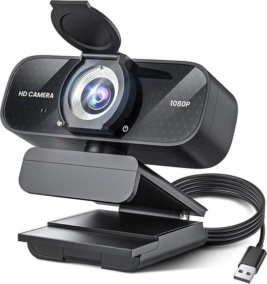 1080P Full HD Webcam with Noise-Canceling Mic, Auto Light Correction, Privacy Cover and Wide Angle Lens, Plug & Play USB Camera for Laptop/Desktop/PC/Mac, Compatible with Zoom/Skype/Teams/Streaming