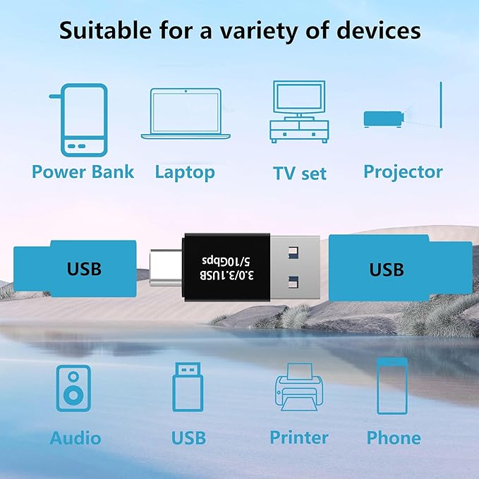 VAKS USB C to USB 3.0 Adapter (4 Pack), Type C Male to USB 3.0 Male Converter, Compatible with Mobile Phones, Computers, Notebook Computers, Black