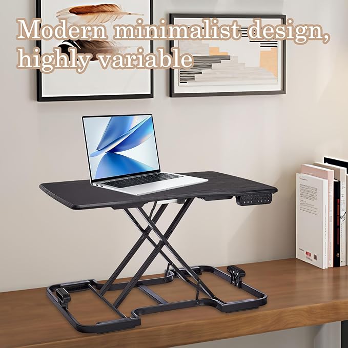 Electric Standing Desk Converter, 32 Inch Height Adjustable Sit Stand Desktop Riser, 5-Level Portable Computer Workstation with Wood Surface, Black