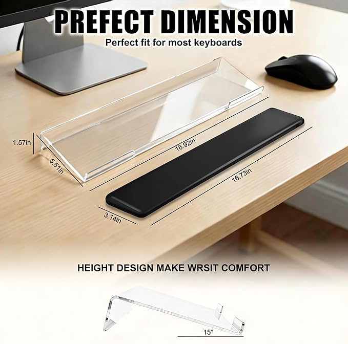 Acrylic Computer Keyboard Stand with Gel Wrist Rest Set,Ergonomic Keyboard Riser for Desk Easy Typing with Gel Keyboard Pad, Anti-Slip Comfort Keyboard Wrist Pad Relief Pain (Black)