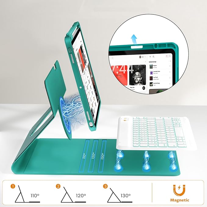 OYEEICE for iPad 9th Generation Case with Keyboard - Detachable Wireless Backlit Keyboard, Upgraded Magnetic Cover with Pencil Holder for iPad 9th/8th/7th Gen, iPad Pro 10.5" & iPad Air 3rd Gen - Teal