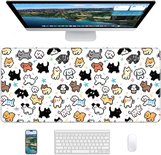 XL Gaming Mouse Pad, 31.5x15.7'' Large Desk Mat with Anti-Slip Rubber Base & Stitched Edges for Gaming, Office, Home, Cute Animals