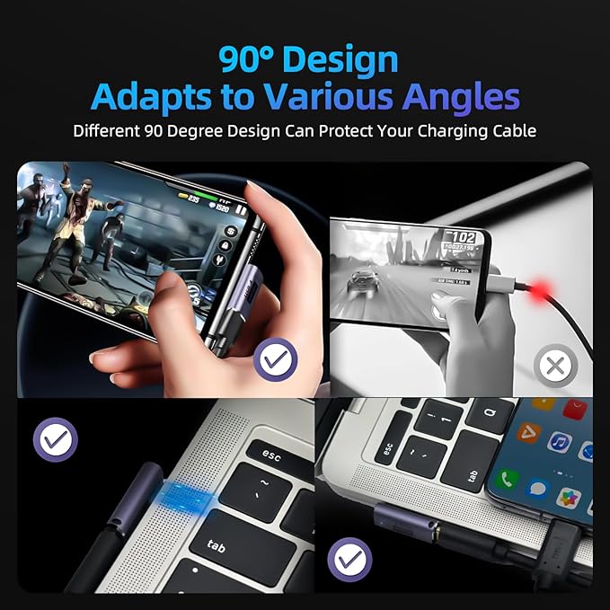 90 Right Angle USB C Male to Female Adapter 2 Pack, 40Gbps USB Type C Thunderbolt 4/3 Extender for MacBook, iPad, Tablet, Phones