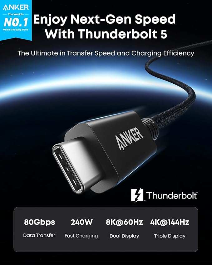 Anker Prime TB5 Docking Station, 14 Ports Thunderbolt 5 Docking Station with 140W Max Charging &Anker Prime TB5 240W USB C to USB C Cable