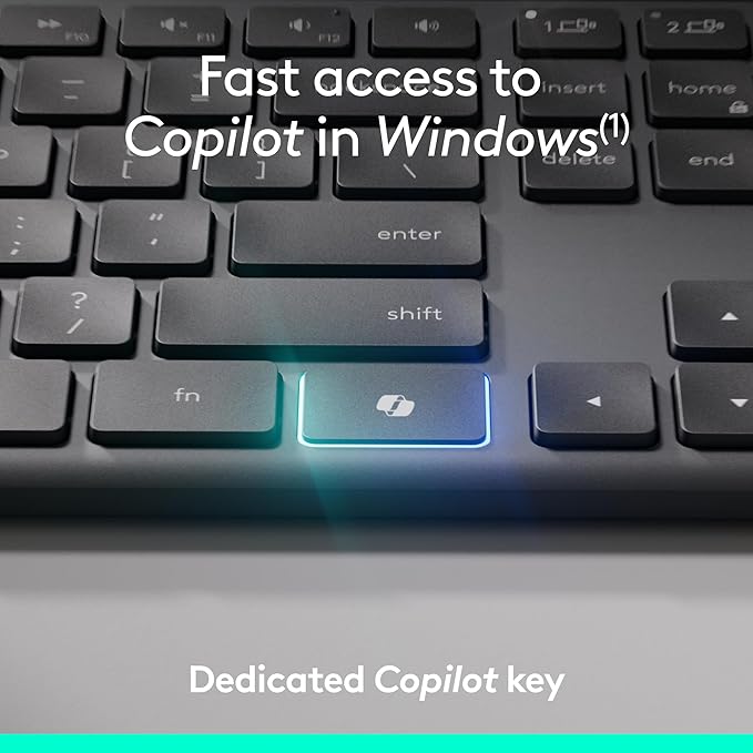 Logitech Signature Slim MK955 Combo for Business | Copilot Edition, Microsoft Copilot, Copilot in Windows, Wireless Keyboard and Mouse, Quiet Typing, Secure Receiver, Bluetooth, Windows - Graphite