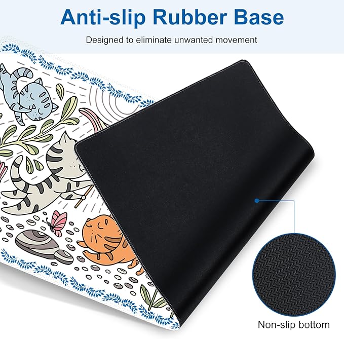 Cute Desk Mat, 4in1 Large Mouse Pad with Wrist Rest, Desk Matt for Desktop, Desk Pad Mat, Anti-Slip XXL Computer Ergonomic Mousepad with Wrist Support for Keyboard and Mouse I Funny Cat Animals