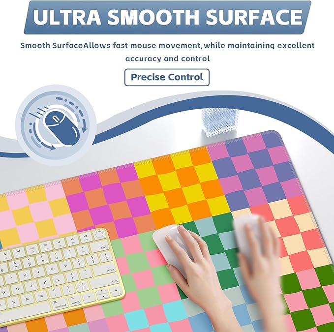 Baziabbo Checkered Desk Mat,XXL Extended Big Mouse Pad,Gaming Mousepad with Stitched Edge,Non-Slip Rubber Base Keyboard Desk Pad for Home Office Study Game