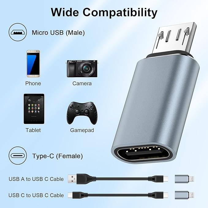 USB C to Micro USB Adapter, 5Pack USB Type C Female to Micro USB Male Convert Connector USB C to Micro B 2.0 Charge & Data Sync for Samsung Galaxy S7 Edge S7 S6 J7 Nexus 5 6 Note 5,Micro USB Devices