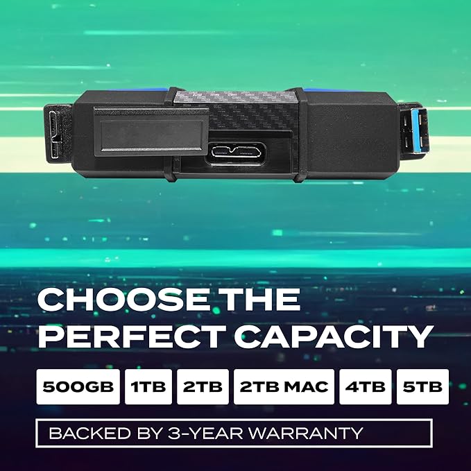 ADATA HD710 Pro - 2 TB External Hard Drive - Shockproof, Waterproof & Dustproof - Durable Storage - For Gamers, Students & Professionals - Mac, PC & Linux Compatible - Black - AHD710P-2TU31-CBK