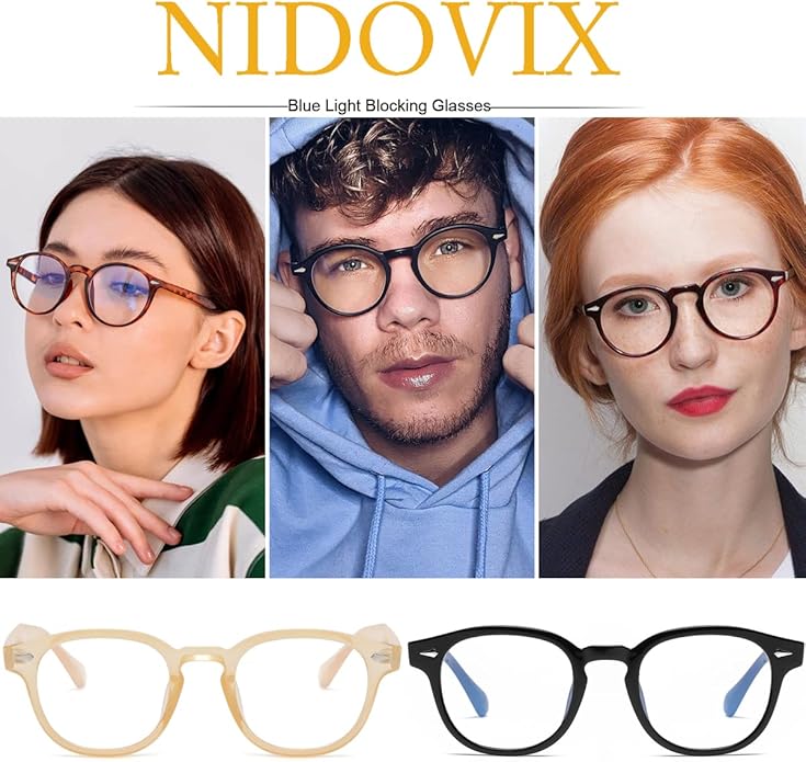 NIDOVIX Retro Round Blue Light Blocking Glasses for Men Women, Vintage Frame Non-prescription Computer Reading Eyeglasses