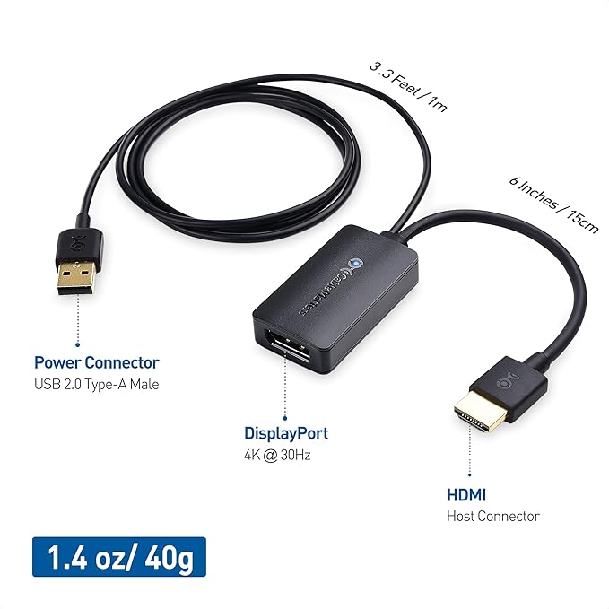 Cable Matters HDMI to DisplayPort Adapter (HDMI to DP Adapter) with 4K Video Resolution Support