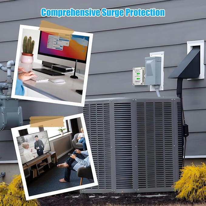 HVAC Surge Protector, Zuomeng 120/240VAC Universal Air Conditioner Surge Protective Device with 20kA Surge Absorption, Dual LED Indicators, 3 Type of Protection to Protect HVAC Systems