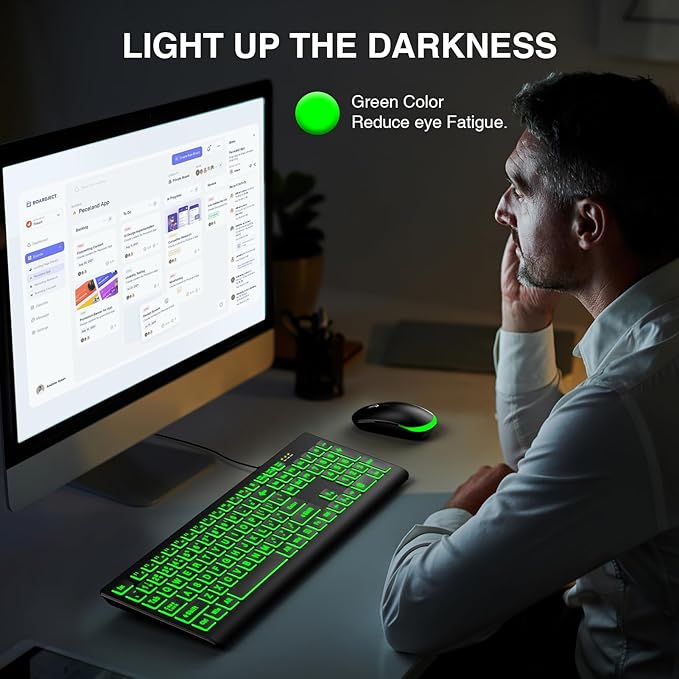 SABLUTE Large Print Backlit Keyboard, Wired USB Lighted Computer Keyboards with 7-Color & 4 Modes Backlit, Oversize Letters Keys Easy to See and Type, Keyboard Compatible for PC, Laptop