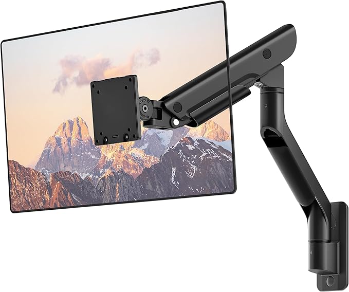 monTEK Heavy-Duty Single Monitor Wall Mount for 17-57” Ultrawide Screens up to 59.4lbs, Premium Aluminum Wall Mount Monitor Arm with Full Motion Adjustment, Pneumatic Lift, Max VESA 100x100