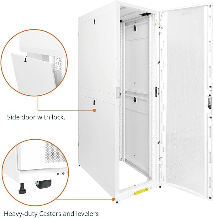 Tecmojo 45U Server Rack Cabinet - PRE-Assembled 24inch Width 48inch Depth IT Network Equipment Cabinet Rack Enclosure with Casters - 3000lbs Weight Capacity(06White)