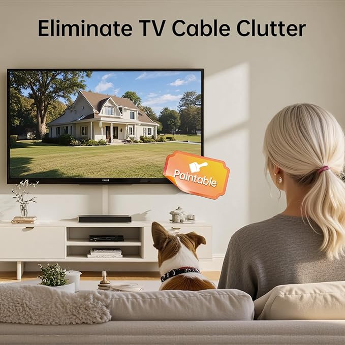 Delamu Cord Hider, 85in Cord Covers for 2-3 Wires on Wall, Self-Adhesive Cable Hider, Paintable Wire Hiders Wire Covers for TV Cords on Wall, Easy Mount Cable Cover Raceway Kit, W0.95 H0.55in, White