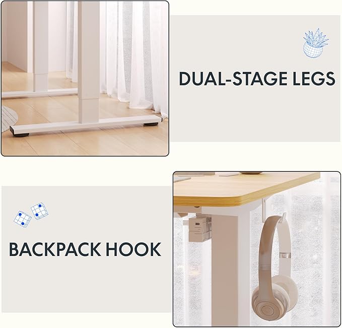FLEXISPOT Standing Desk, 40" x 24" One-Piece Desktop, Height Adjustable Computer Desk for Home Office, White Frame & Maple Top (One Package)