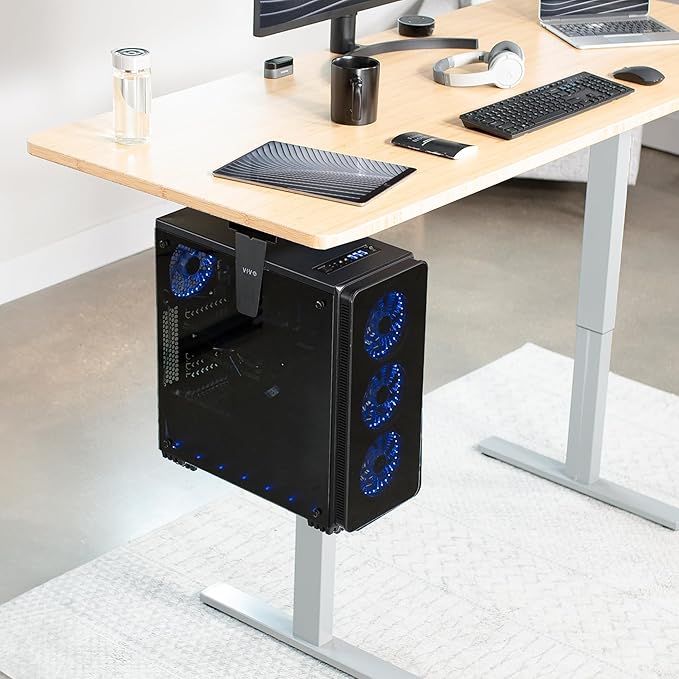 VIVO Adjustable Under Desk and Wall 3.5 to 7.8 inch Wide Office PC Mount, Computer Case CPU Machine Holder Stand with Swivel and Secure Locking, Holds 22 lbs, Black, MOUNT-PC01
