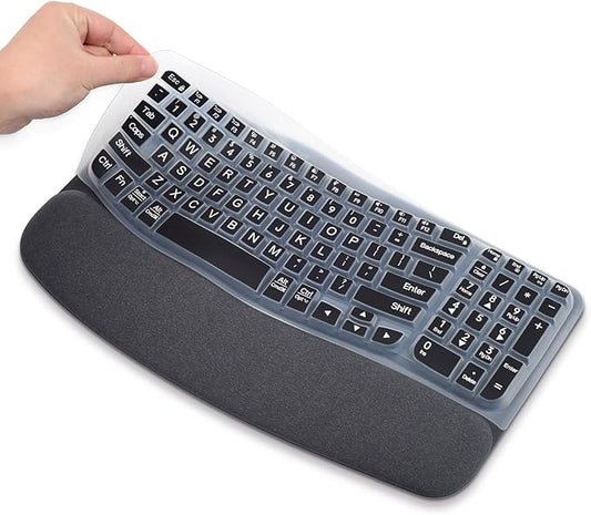 Large Print Keyboard Cover for Logitech Wave Keys MK670 Combo Keyboard Skin, Logitech Wave Keys Wireless Ergonomic Keyboard Cover Protector Skin, Logitechs Waves Key Accessories, Black
