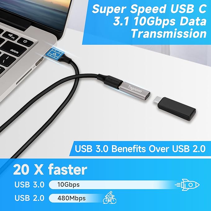 USB C 3.1 Coupler 2Pack, USB 3.1 Type-C Female to Female Extension Adapter Connector Supports 4K@60Hz Video, 10Gbps Data Transfer and Fast Charging Compatible with Thunderbolt 4/3, iPhone 15/16 Series