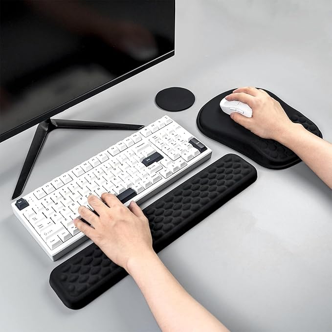 Black Wrist Rest for Keyboard and Mouse - Memory Foam Ergonomic Mouse Pad, Comfortable Arm Rest with Non-Slip Base for 60% 65% 75% Keyboard/Latop/Office/Home