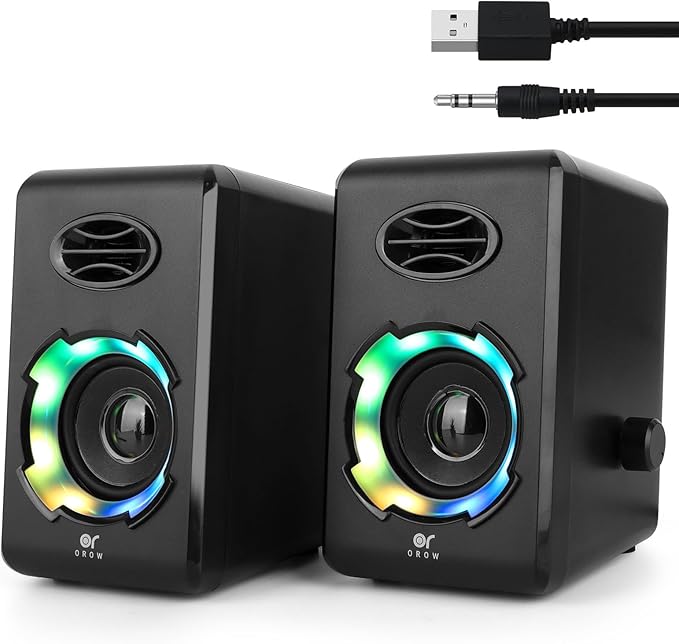 OROW Computer Speakers,USB Powered Desktop Speakers with 6 Lights Modes,Bluetooth 5.0&3.5mm AUX Speaker,RGB Gaming Speakers for PC/Monitor(Black)