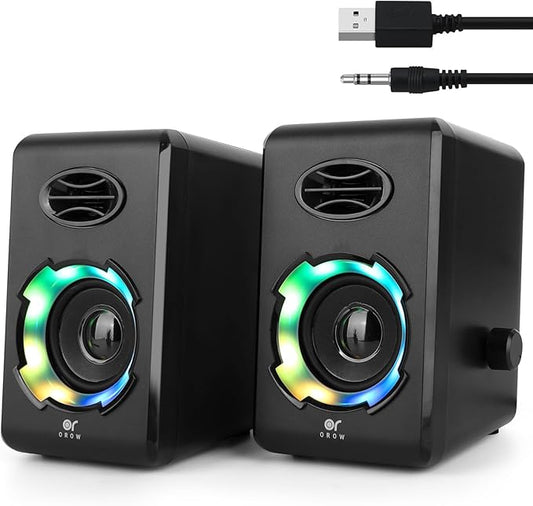 OROW Computer Speakers,USB Powered Desktop Speakers with 6 Lights Modes,Bluetooth 5.0&3.5mm AUX Speaker,RGB Gaming Speakers for PC/Monitor(Black)
