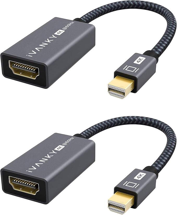IVANKY 4K@60Hz Active Mini DisplayPort to HDMI Adapter 2Pack, Thunderbolt 1&2 to HDMI, Mini DP to HDMI Adapter for MacBook Air/Pro, Surface Pro/Dock/Book, Monitor, Projector-Grey